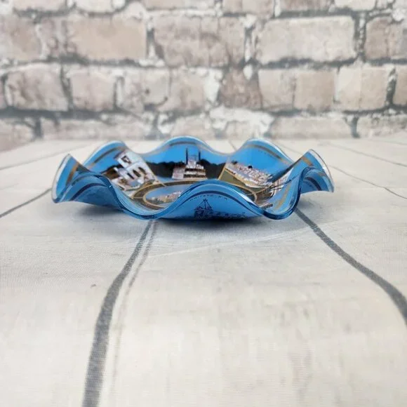 Vintage Disneyland Souvenir Fluted Candy Dish Sleeping Beauty's Castle Blue - Picture 5 of 13